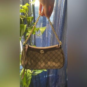 Gucci Monogram Brown Shoulder Bag with Gold Chain